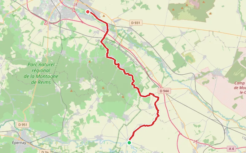 Tracé du parcours De Condé-sur-Marne à Saint-Léonard