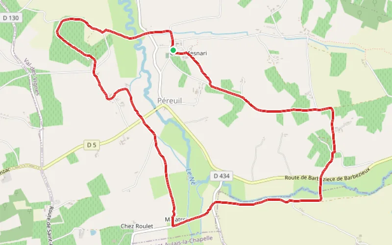 Tracé du parcours Entre les moulins à vent et les moulins à Eaux de Péreuil