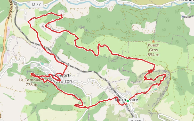 Tracé du parcours Le Cirque de Tournemire et le Sentier des Échelles en passant par Roquefort