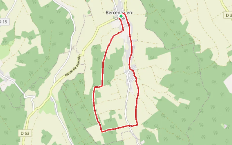 Tracé du parcours Du lavoir aux Sources de l'Ancre par le Bois de la Garenne à Bercenay