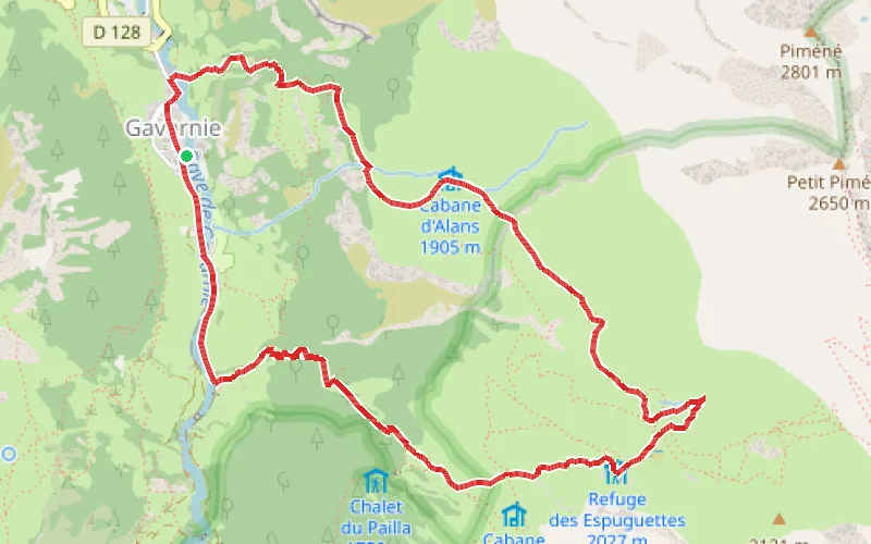 Tracé du parcours Refuge des Espuguettes, Plateau des Cardous et Plateau d'Alans