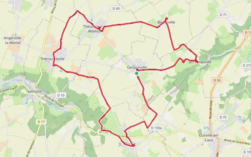Tracé du parcours Six villages du Pays de Caux, en passant par la plaine de Gauquetot