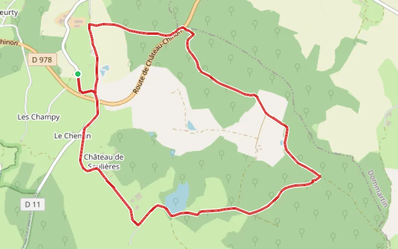 Tracé du parcours Boucle du Château de Saulières et de l'Étang de l'Île