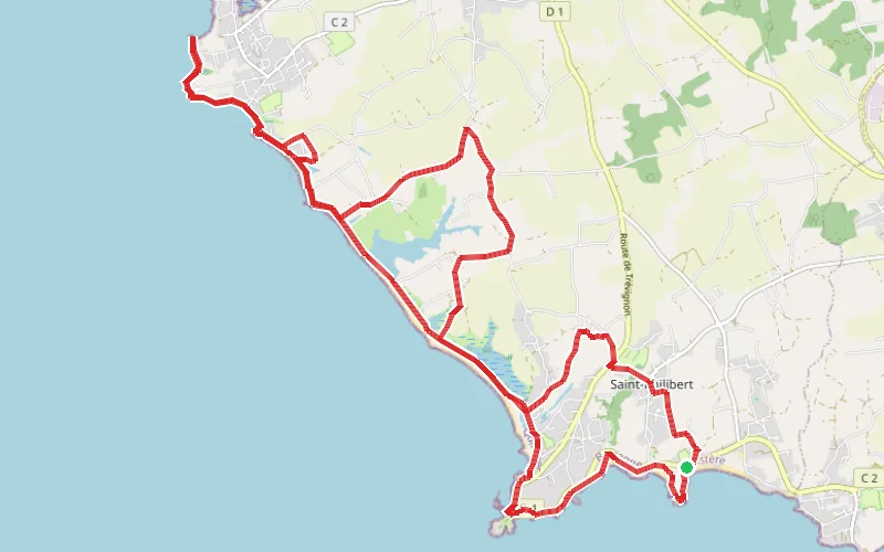 Tracé du parcours Trégunc entre Trévignon et la Jument