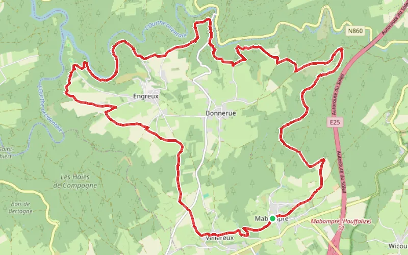 Tracé du parcours Entre les deux Ourthes depuis Mabompré