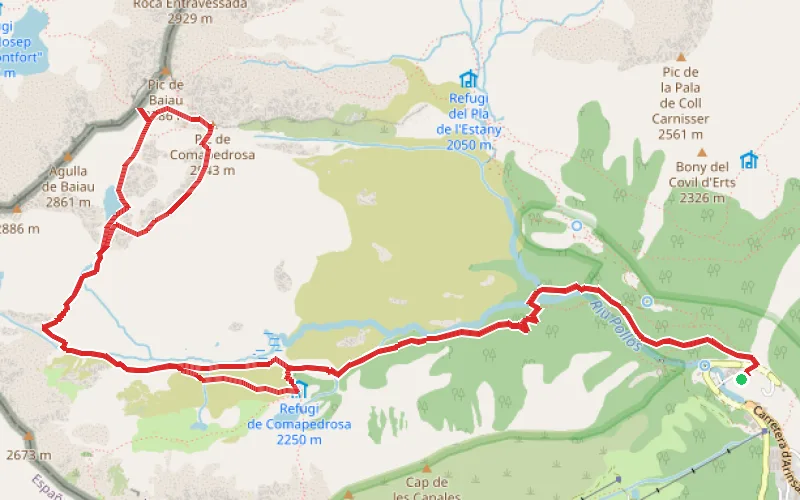 Tracé du parcours Pic de Comapedrosa depuis Arinsal