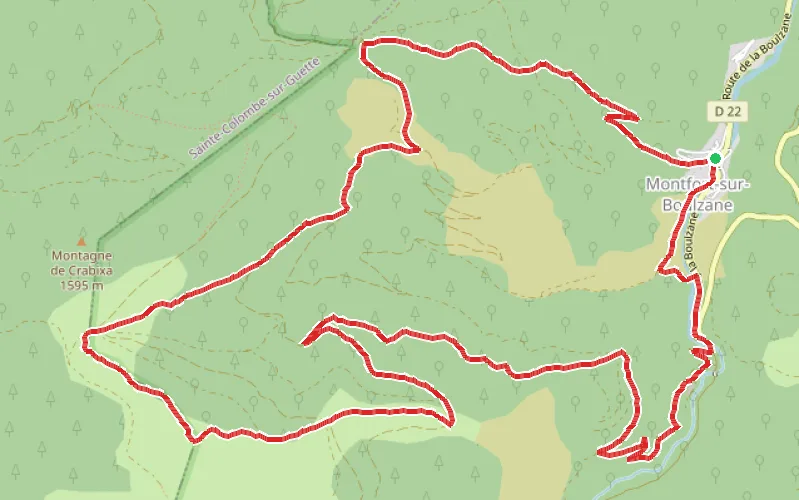 Tracé du parcours La Couillade - Col de l'Hommenet - Pech Pédré depuis Montfort-sur-Boulzane