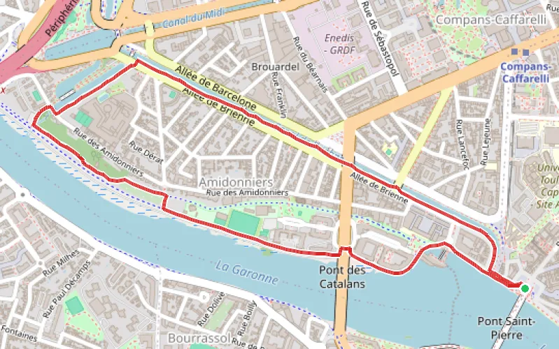 Tracé du parcours Berge de la Garonne et Amidonniers