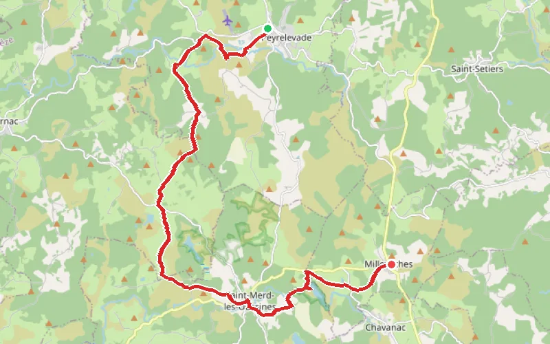 Tracé du parcours De Peyrelevade à Millevaches