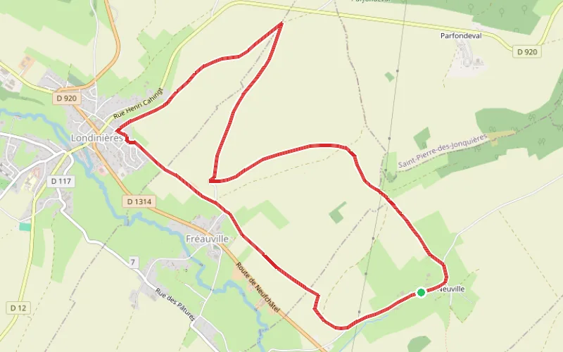 Tracé du parcours Sur les traces du Tortillard entre Neuville et Londinières