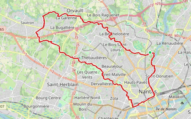 Tracé du parcours Cens, Chézine, Erdre et Loire pour une grande découverte de Nantes