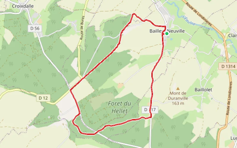 Tracé du parcours Forêt du Hellet depuis Bailleul-Neuville
