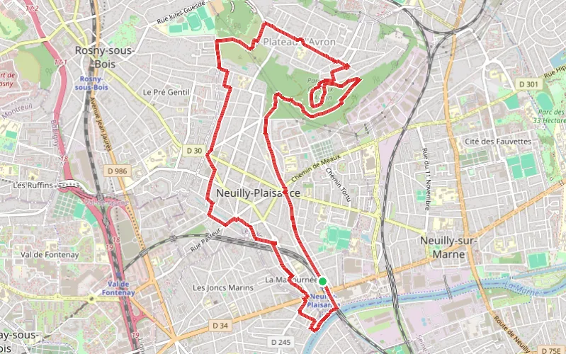 Tracé du parcours Promenade verte à Neuilly-Plaisance