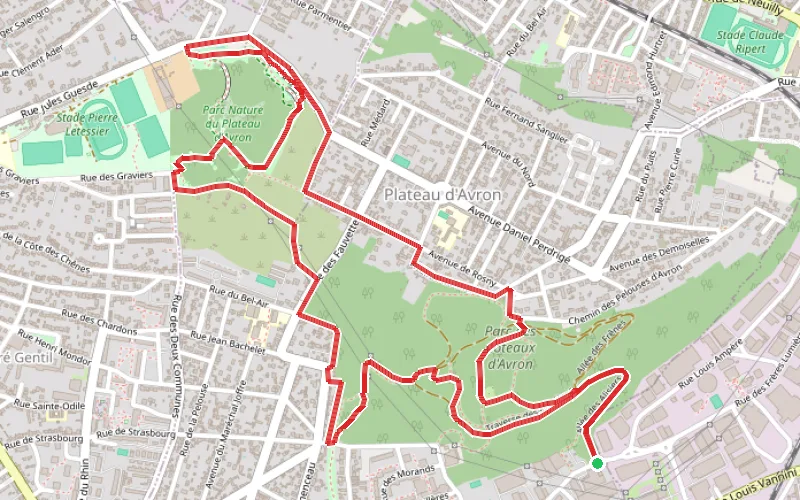 Tracé du parcours Les deux parcs du plateau d'Avron