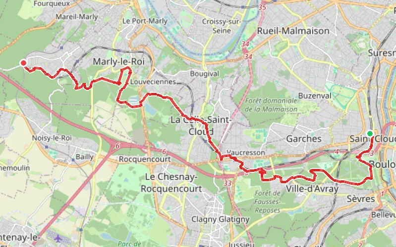 Tracé du parcours De Saint-Cloud à l'Étang-la-Ville par le Parc de Marly