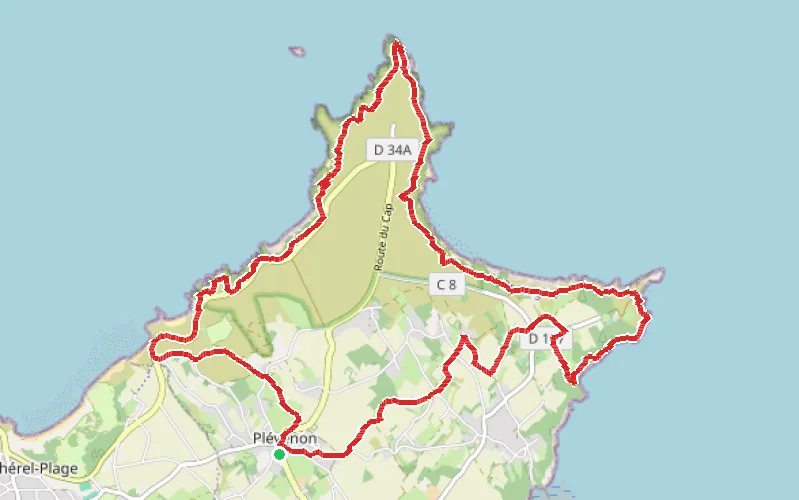 Tracé du parcours Le Cap Fréhel et le Fort La Latte au départ de Plévenon