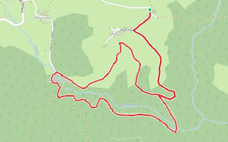 Tracé du parcours Boucle autour de la Dragne par le Moulin de la Ruchette