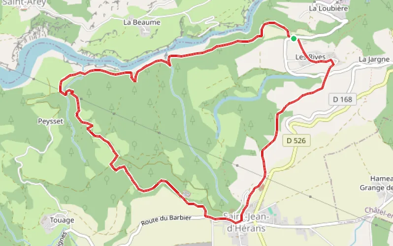 Tracé du parcours Une boucle entre Saint-Jean-d'Hérans et les gorges du Drac