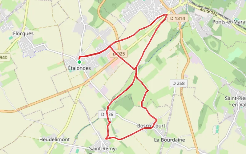 Tracé du parcours Le Chemin Vert du Petit Caux aux alentours d'Eu