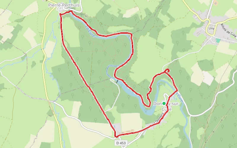 Tracé du parcours Le long de la Cure par le vieux pont de Pierre-Perthuis