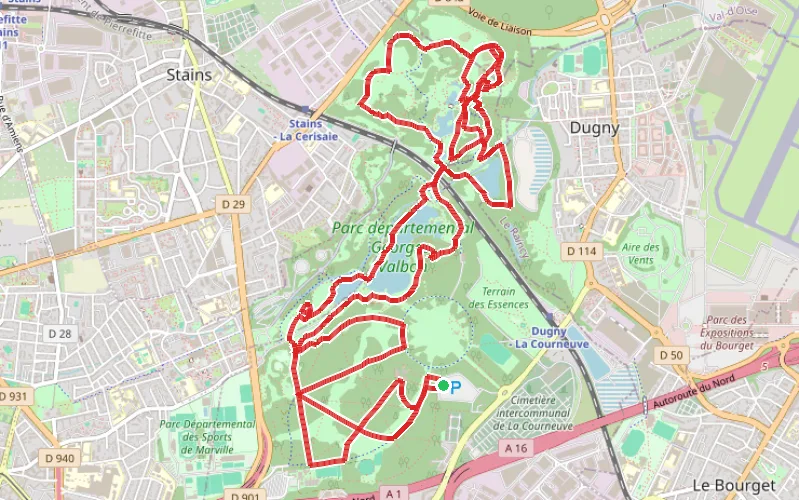 Tracé du parcours Flânerie dans le Parc Départemental de la Courneuve