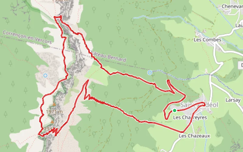 Tracé du parcours La barrière du Vercors par les Pas Ernadant et Morta