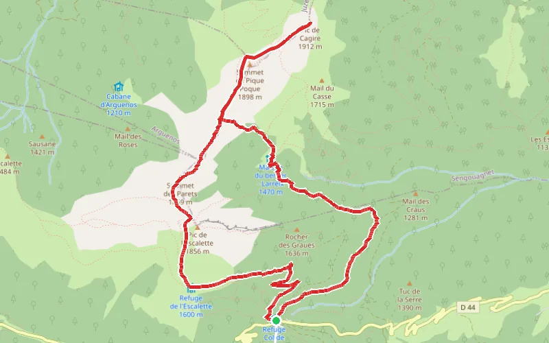 Tracé du parcours Pic de Cagire depuis le Col de Menté